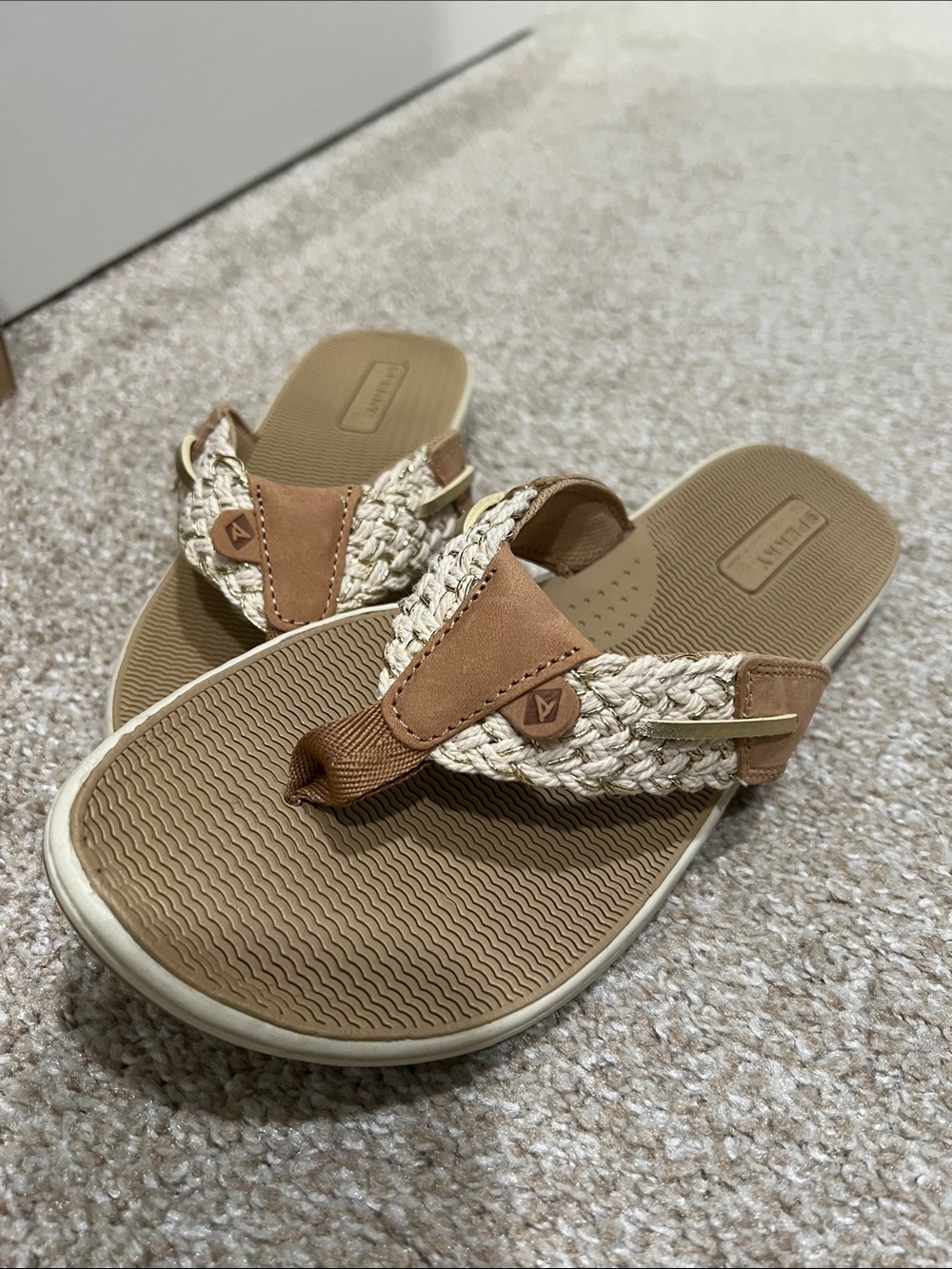 Sperry Braided Thong Sandals - Tan and Cream